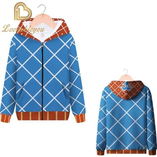 Japanese Anime Jojo Bizzare Adventure Cosplay Hoodies Sweatshirts Male Mens Streetwear Clothes Zipper Hat Jackets Outfit Tops