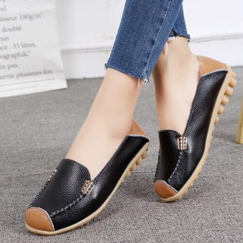 New large size single shoes leather shoes mother shoes nurse shoes lace-up flat casual comfortable womens single shoes