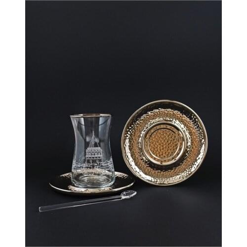 Turkish Tea Cup Galata Tower Themed 18 piece Turkish y Cup Set Gold Gilded Turkish Arabic Russian British Tea and coffee Cup