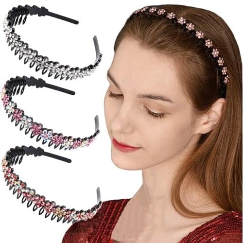 Wave Rhinestone and Crystal Non-slip Teeth Comb Headband for Women Colorful Hairband Hair Hoop Plastic Hair Accessories Headwear