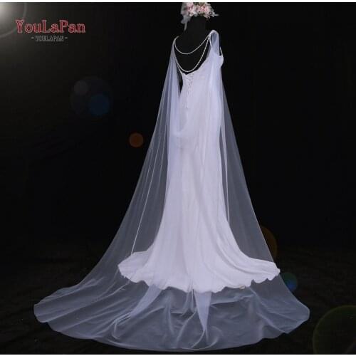 YouLaPan G33 Wedding Cape Bridal Shawl White Tulle Long Cape Cloak Shawl Shrugs Women Party Jackets Wedding Accessories