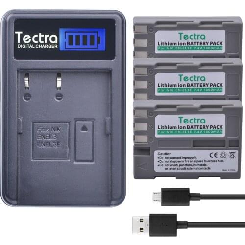 Tecrta 3pc EN-EL3e EN EL3e ENEL3e Li-ion Battery+LCD display USB Charger for Nikon D30 D50 D70 D70S D90 D80 D100 D200 D300