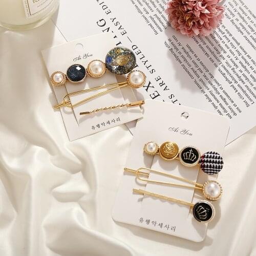 2019 Fashion Simulated-pearl Universe pattern Stone Hair Clips For Women Girls New Korea Hairpins Set Female Hairwear Jewelry