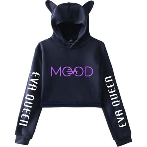 Sexy Eva Queen Girls Cat ears Hoodies Female Long Sleeve Sweatshirts Crop Womens Hoodie Eva Queen ladies sudaderas Clothes tops