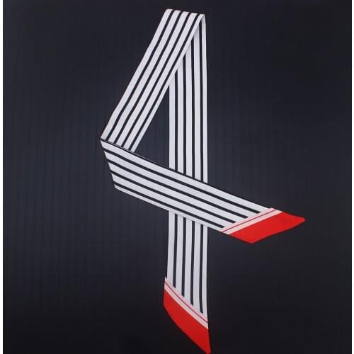 New Black Striped Printed Twill Silk Scarf Women Fashion Head Foulard Summer Luxury Brand Small Tie Bag Ribbons Hair Scarves