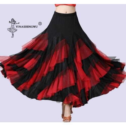 Women Dancing Costume Flamenco Waltz Ballroom Dance Skirt Classical Competition 360degee Practice Layered BigSwing Spanish Skirt