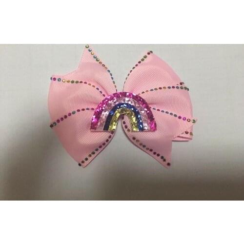 30 BLESSING Girl 4.5" Shine ABC Wendy Hair Bow Clip Rhinestone Rainbow Flower
