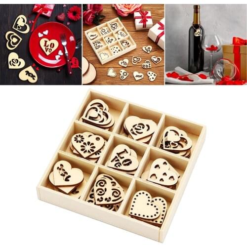 45Pcs Wood Hearts Slices Wooden Discs Heart Shaped Embellishments for Wedding Valentines Day Decor Arts Crafts DIY Supplies