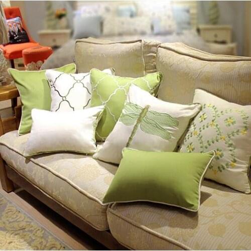 45x45CM pastoral style throw cushion cover pillow covers green white color embroidered pillowcase case for pillow