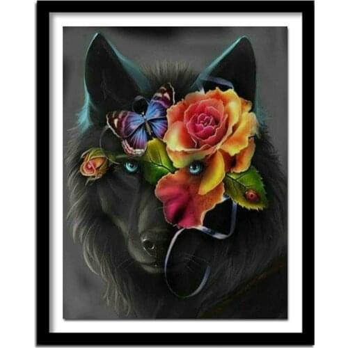 5D DIY diamond embroidery black wolf and rose Picture,diamond painting Cross Stitch full drill Rhinestone home decoration
