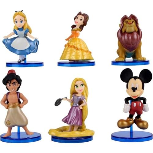 8-9cm 6pcs/Lot Princess Figure Toys Mickey Tangled Cinderella Alice Lion King Belle Beauty Beast WCF Model Dolls