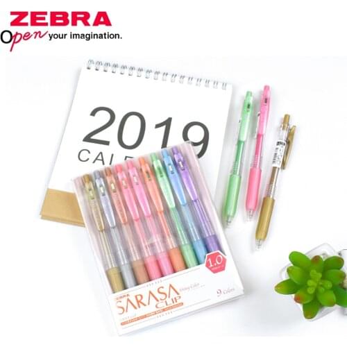 9PCS /9colors Japan ZEBRA JJE15 Metal Set Gel Universal Gel Pen Manual Press Color Pen 1.0mm