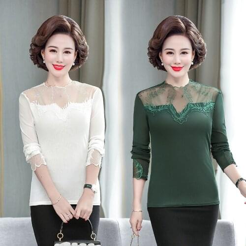 Hollow Out Women Spring Autumn Style Lace Blouses Shirts Casual Long Sleeve Patchwork Spliced O-neck Blusas Tops XL-5XL