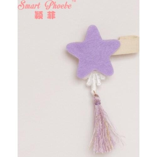 Boutique 12Pcs Fashion Cute Tassels Felt Star Hairpins Kawaii Purple Fringe Star Girls Hair Clips Headwear Hair Accessories
