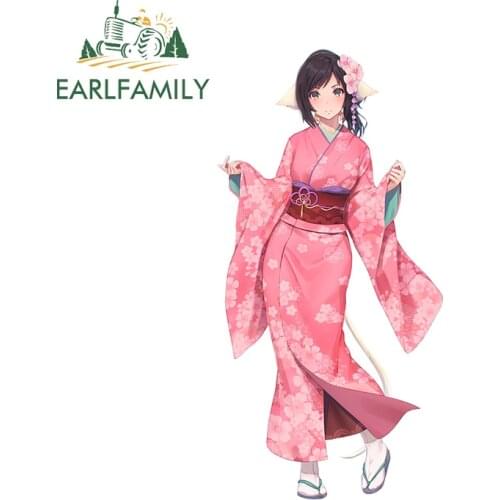 EARLFAMILY 13cm x 6.6cm Vinyl Car Wrap Funny Car Stickers for Kimono Anime Woman DIY Decal Auto Windshield Waterproof Sunscreen