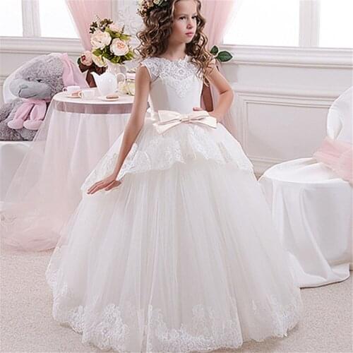 Elegant Flower Girls Dresses Sleeveless Lace Applique Gown Fluffy Tulle First Holy Communion Birthday Party Princess Dresses