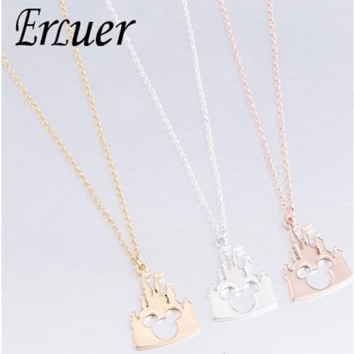 Erluer 2019 New Fashion Tiny Necklace Women Long Mickey Castle Necklace For Women Pendant Jewelry Accessories Gift