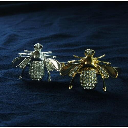 Free shipping gold silver bee napkin ring with crystal Qn19102201