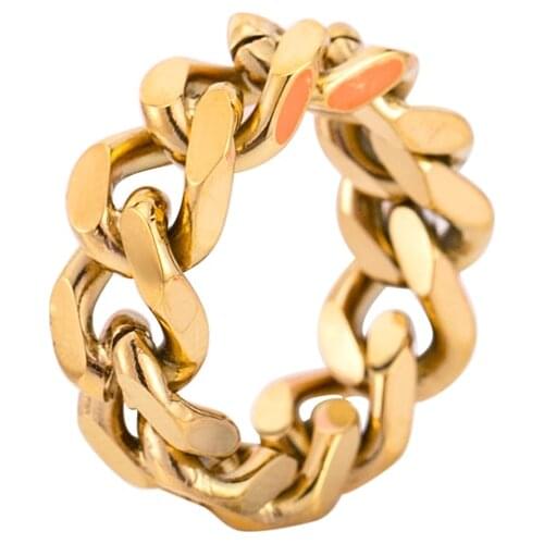Fashion Punk Ring Simple Cool Accessiories Stainless Steel Hip-Hop Women Gold Color Chain Shape Rings for Party Finger Jewelry