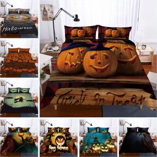 Happy Halloween Bedding Set 3pcs Cartoon Duvet Cover Broom Pumpkin Lantern Ghost Bed Cover Candy Bat Colorful Bedspreads