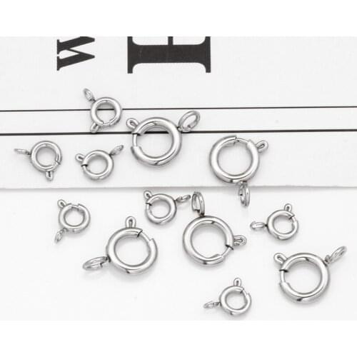10pcs/lot Stainless Steel Round Claw Spring Clasps Hooks for DIY Jewelry Making Bracelet Necklace Connectors Supplies 5mm 8mm