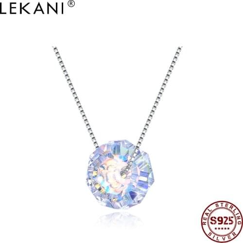 LEKANI Crystal From Swarovski S925 Sterling Silver Necklace Romantic Irregularity Round Pendant Fine Jewelry for Women 2020