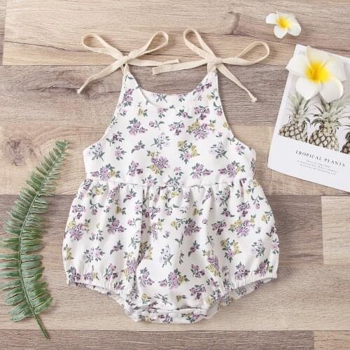 Summer Baby Girls Flowers Straps Sleeveless Jumpsuit Casual Bodysuit Clothes