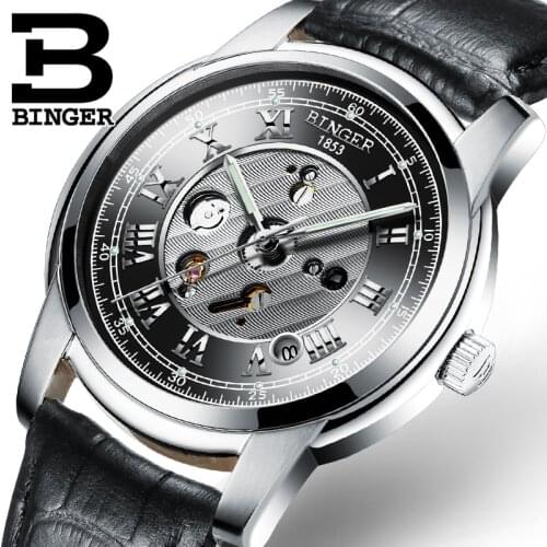 Mens Watch Waterproof Switzerland Men Watches Automatic Mechanical Binger Luxury Brand Wrist Watches Male Skeleton clock B1159G