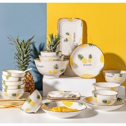 Pineapple European Style Ceramics Tableware Set Plates Bowl Spoon Kitchen Accessories Creative Tableware Lunch Dinner Household