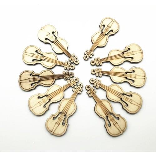 Unfinished Wood Shapes Violin Wooden Decoration Craft Wood Musical Instrument DIY Wood Loose Parts Decoration Accessories 10Pcs
