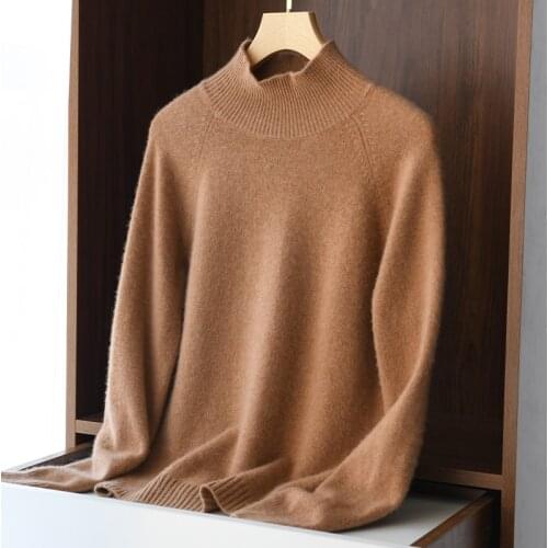 Zocept 2021 New Fashion Brand 100% Merino Wool Sweater Women Winter Warm Knitted Casual Mock Neck Pullovers Top Female Jumpers