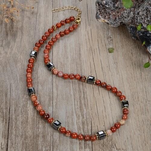 New Bohemian fashion natural red turquoise tiger eye stone picture stone black gall stone not beautiful steel necklace jewelry