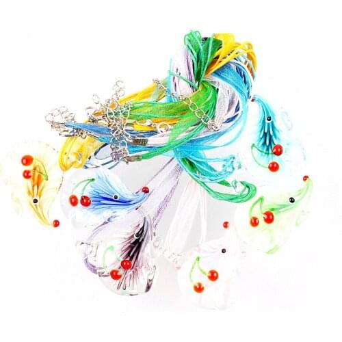 Wholesale 6pcs necklaces handmade Murano Lampwork Glass Mixed Color Hedgehog Flower Inside Pendants Charms Cords Necklaces
