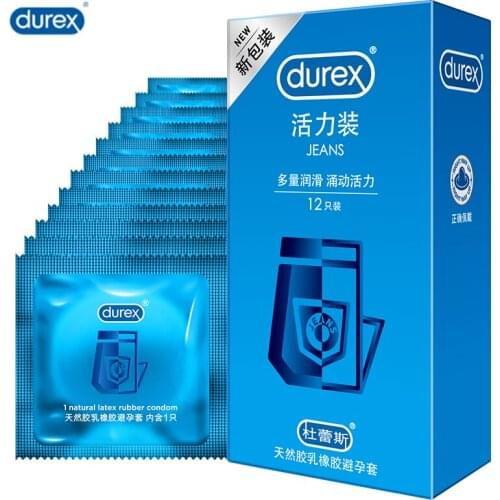 Durex Condoms 12 Pcs Straight-walled Extra Lubricated Condoms for Men Jeans Natural Latex Sex Toys Products Shop Wholesale
