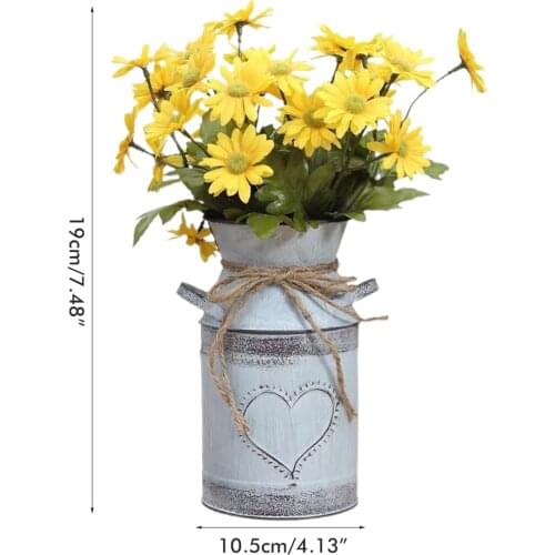 Retro Iron Cylinder Vase Metal Vintage Bucket Flower Pot Home Plant Decoration Craft Rustic Tin For Garden Living Room Tabletop