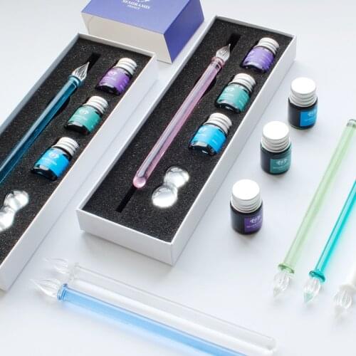 Semiramis handmade art crystal pen beautiful glass pen student girl dip in water pen gift box color ink test pen gold powder ink