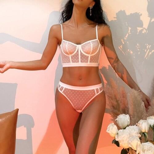 SP&CITY Frech Vintage Transparent Bra Lace Dot Sexy Underwear Set Women Push Up Hollow Out Seamless Brassier Mesh Cool Bra Set