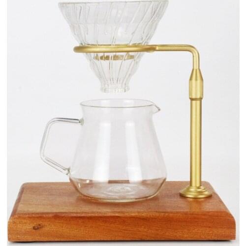 Solid Wood Metal Hand Brewed Coffee Filter Set V60 Coffee Holder Sharing Pot Household Pour Over Kettle Dripper Stand Cup