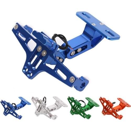 Universal CNC Motorcycle Rear License Plate Mount Holder with White LED Light for Honda Kawasaki Yamaha KTM Suzuki BMW