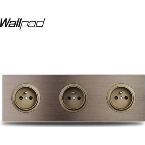 Wallpad L6 3 Way French Wall Socket Triple Electrical Power Outlet Brown Brushed Aluminum Panel 258 * 86mm