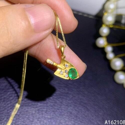 Fine Jewelry 925 Sterling Silver Inlay With Natural Gem Womens Popular Vintage Shovel Emerald Pendant Necklace Support Detectio