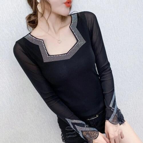 New 2020 Autumn Long Sleeve Women Tops Fashion Casual Square Collar Black T-Shirt Plus Size Lady shirt blusas