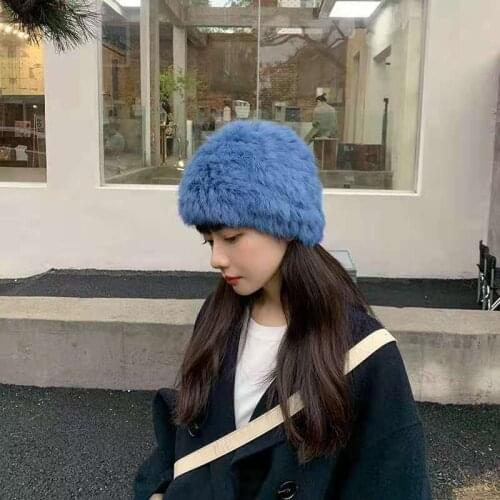 2021 Thickened Warm Rabbit Fur Hat Beanie Hats for Women Bonnet Skullies Beanies Hip Hop Caps Chapeau Femme Luxe Hat Cap Gorros