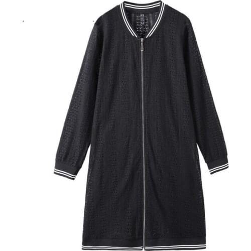 Plus Size 10XL 8XL 6XL 4XL Women Long Sleeves Spring Autumn Outerwear Femme O-neck Black Lace Slim Jacket Long Coats For Women