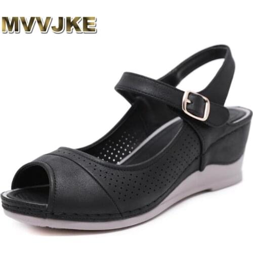 MVVJKE 2021Summer Shoes Women Wedges Sandals Fashion Holiday Shoes Elegant Ladies Sandals Black Beige Green Wedge Heel 6cm