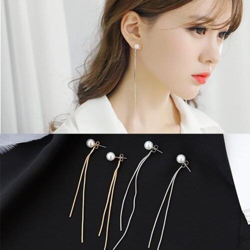 SUMENG 2020 New Fashion Korean Elegant Women Long Earring CZ Pearl Charm Pendent Snake Chain Tassel Female Earrings For Women
