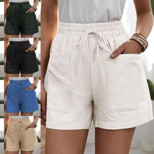 50% Hot Sales Women High Waist Pockets Solid Color Elastic Waist Loose Shorts Bottoms for Summer