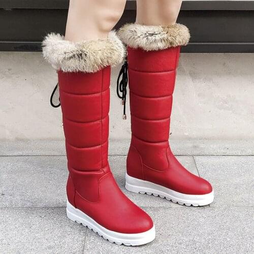 Comfy Flats Fur Snow Boots Winter 2020 Warm Plush Knee High Boots Women Slip On Platform Long Boots Woman Shoes Black Red White