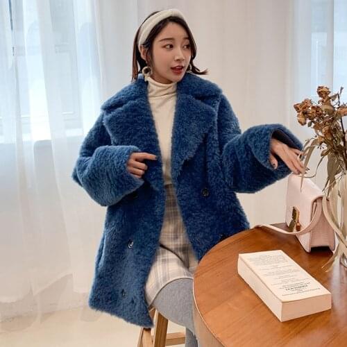 S-XL plus size fuax fur coat female double breasted thicker warm fur coats winter woolen fur outerwear warm jackets QJ01