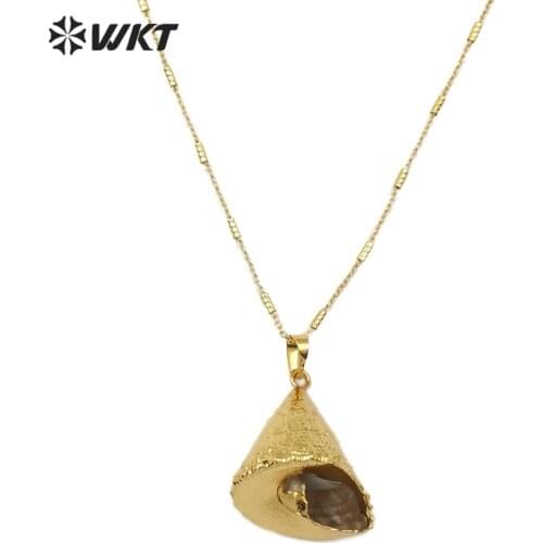 WT-JN077 Women Shell Necklace Jewelry Full Gold Dipped Trumpet Shell Pendant Conch Shell Necklace Natural Sea Shell Necklace